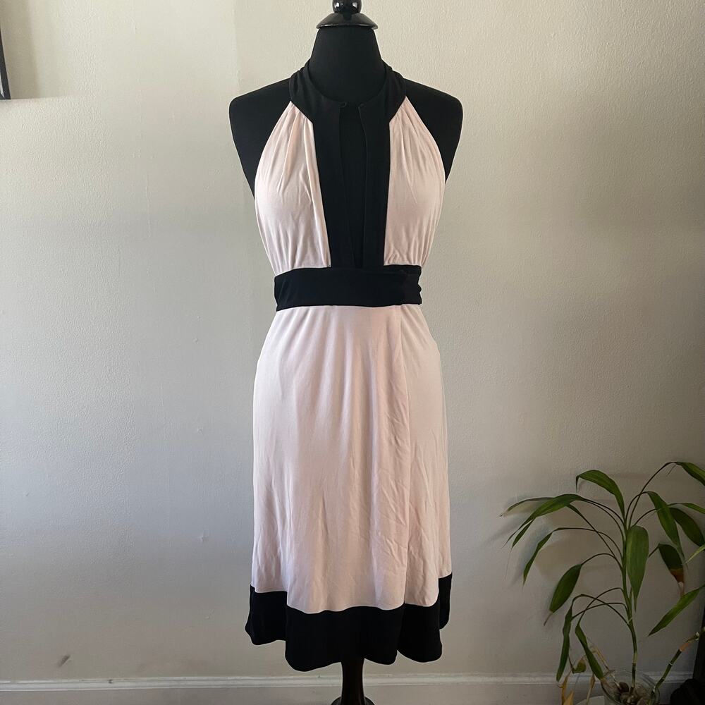 Diane von Furstenberg Svetlana Halter Wrap Dress Pink Black Colorblock 6 Flawed